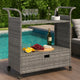 Ven Outdoor Serving Bar Cart | Gray Rattan & Steel | Lockable Wheels
