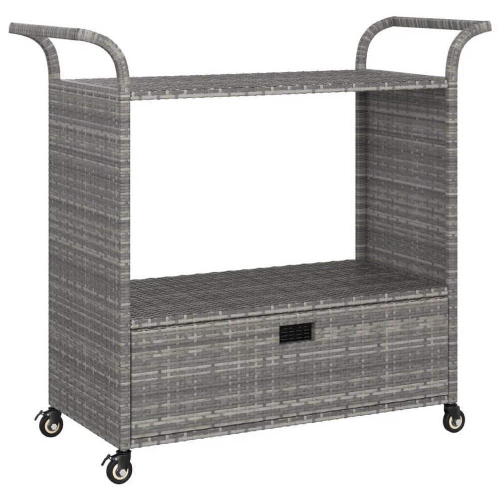 Ven Outdoor Serving Bar Cart | Gray Rattan & Steel | Lockable Wheels