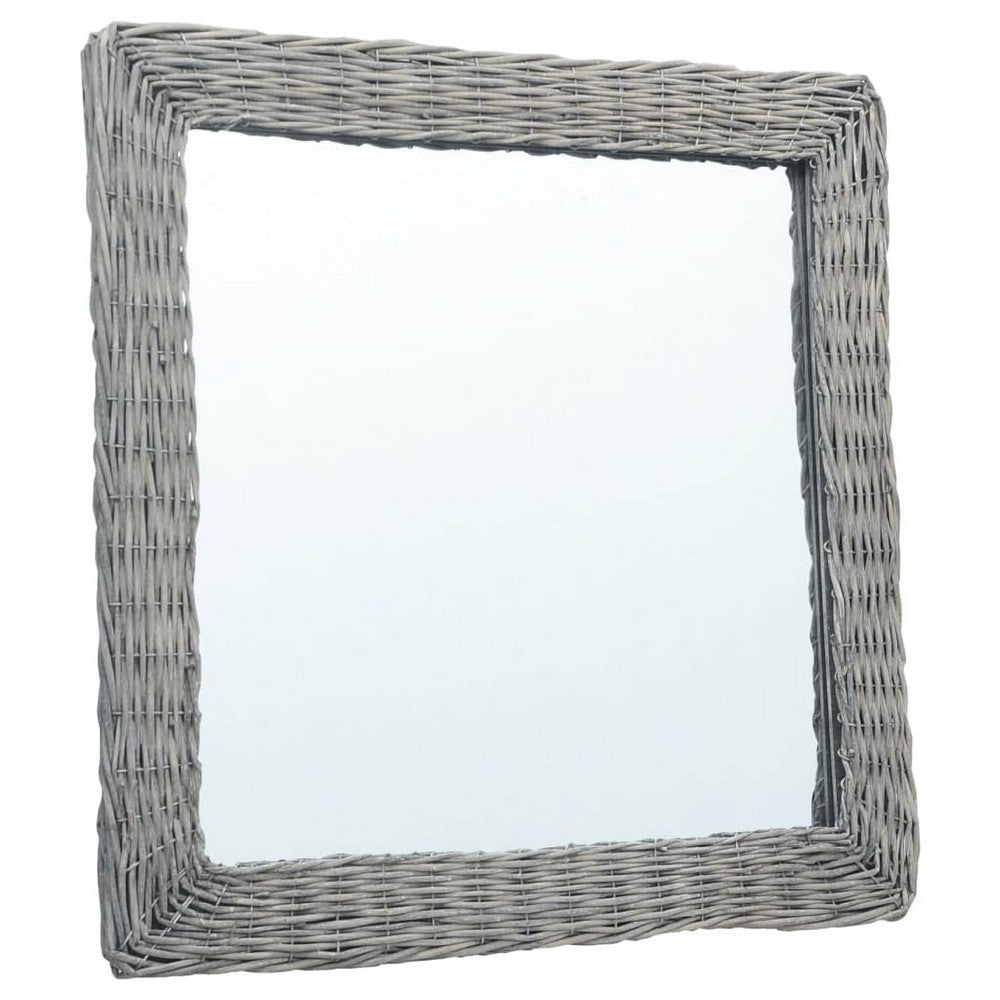 Wall Mounted Mirror | 20’’ Square Wicker Woven Frame in Beige BM339670