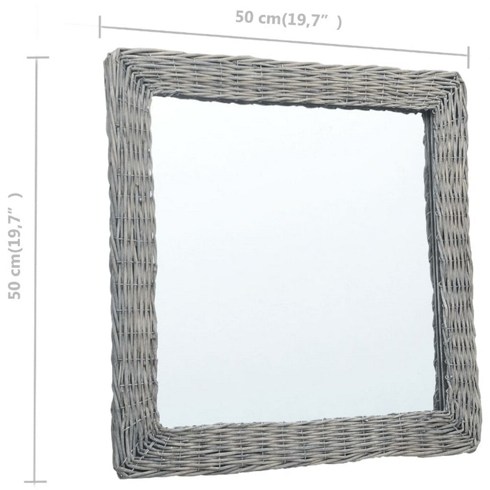 Wall Mounted Mirror | 20’’ Square Wicker Woven Frame in Beige BM339670