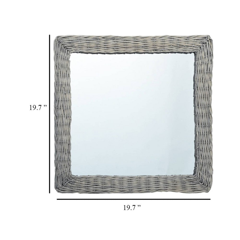 Wall Mounted Mirror | 20’’ Square Wicker Woven Frame in Beige BM339670