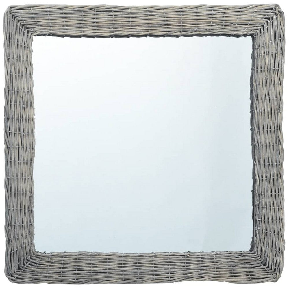 Wall Mounted Mirror | 20’’ Square Wicker Woven Frame in Beige BM339670