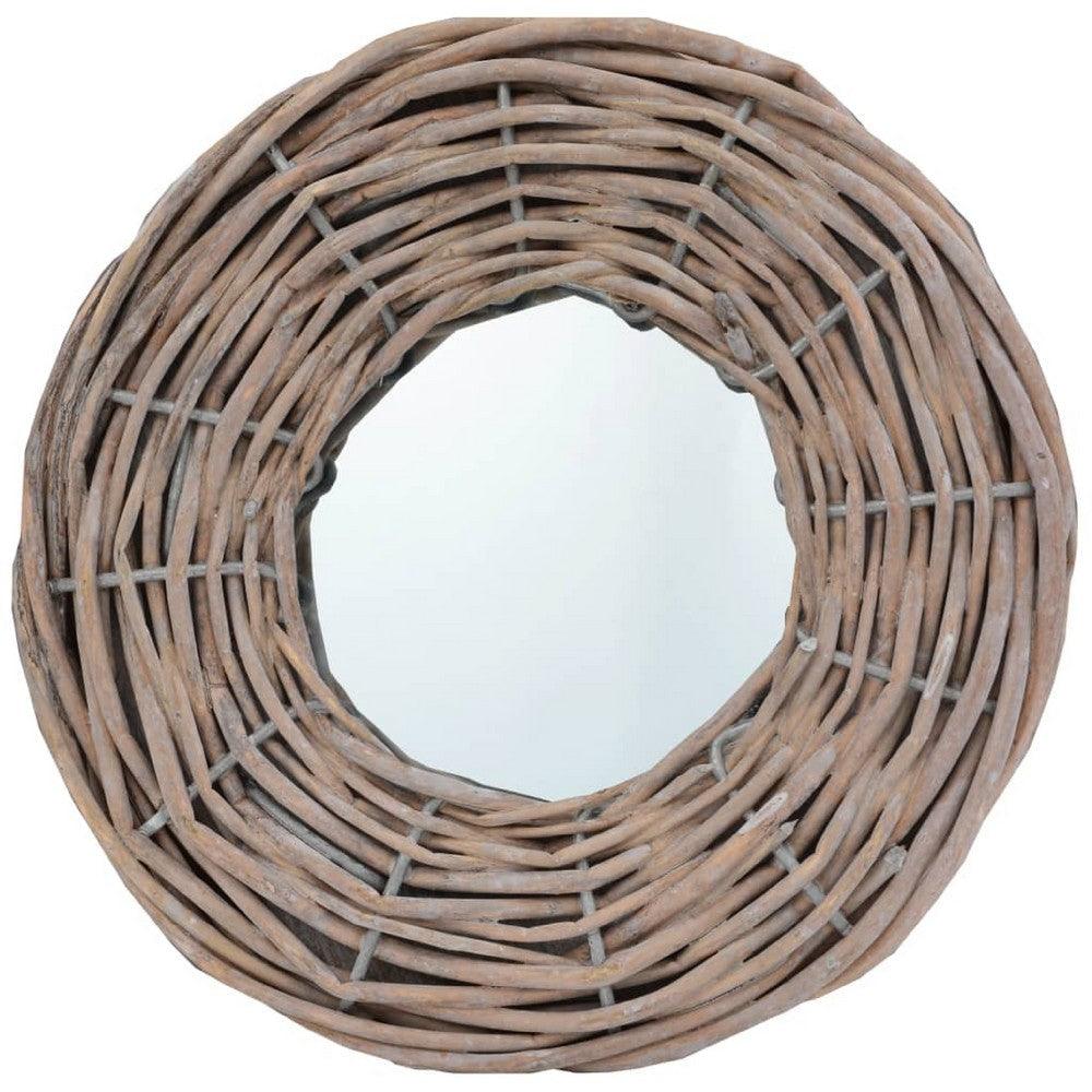 3pc Decorative Wall Mounted Mirror Set | Rattan Wicker Woven Frame in Beige BM339671