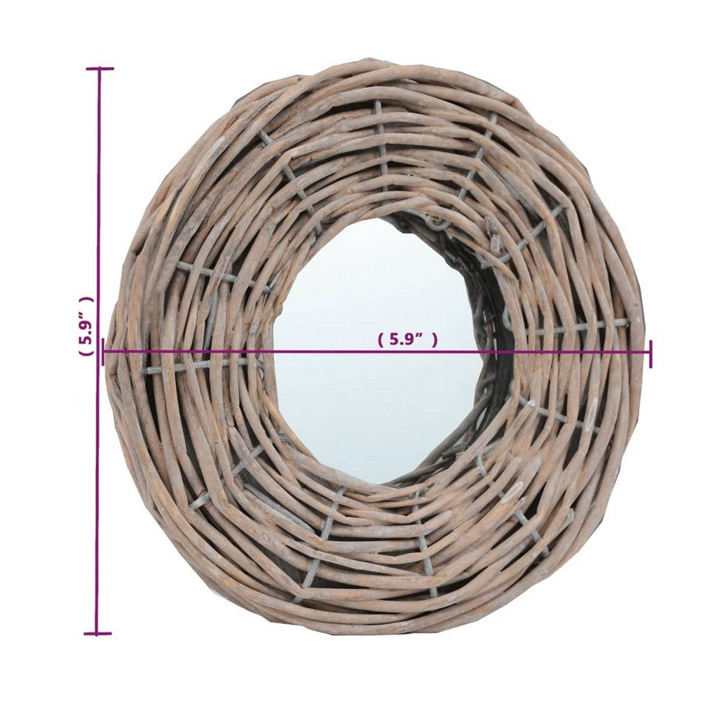 3pc Decorative Wall Mounted Mirror Set | Rattan Wicker Woven Frame in Beige BM339671