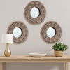 3pc Decorative Wall Mounted Mirror Set | Rattan Wicker Woven Frame in Beige BM339671