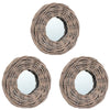 3pc Decorative Wall Mounted Mirror Set | Rattan Wicker Woven Frame in Beige