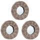 3pc Decorative Wall Mounted Mirror Set | Rattan Wicker Woven Frame in Beige