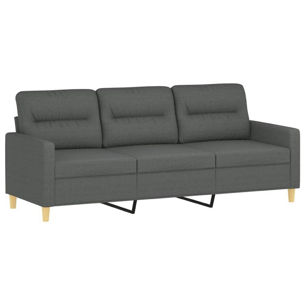 Modern 3-Seater Sofa in Dark Gray Polyester | 78" Minimalist Look