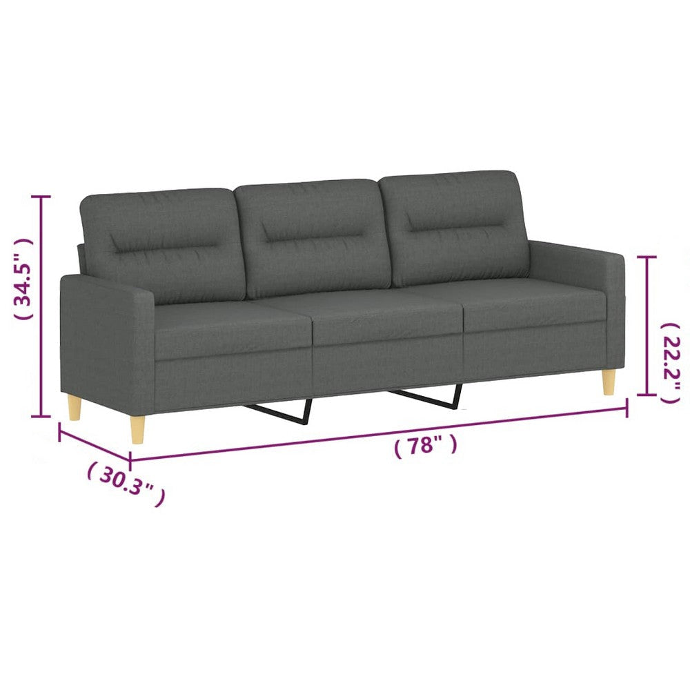 Modern 3-Seater Sofa in Dark Gray Polyester | 78’’ Minimalist Look BM339674