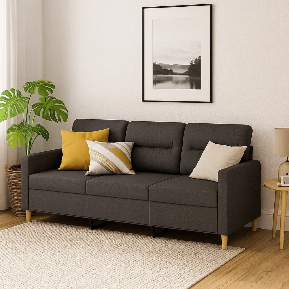 Modern 3-Seater Sofa in Dark Gray Polyester | 78" Minimalist Look