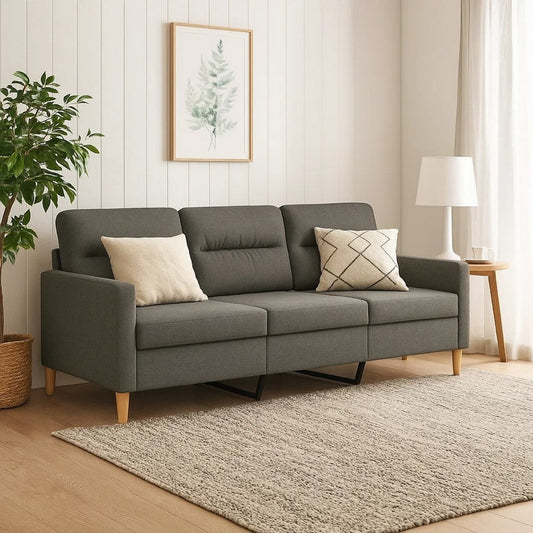 Modern 3-Seater Sofa in Dark Gray Polyester | 78" Minimalist Look