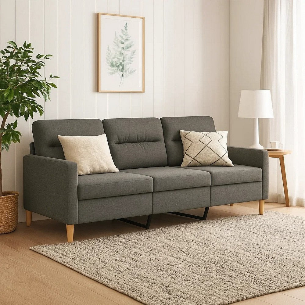 Modern 3-Seater Sofa in Dark Gray Polyester | 78" Minimalist Look