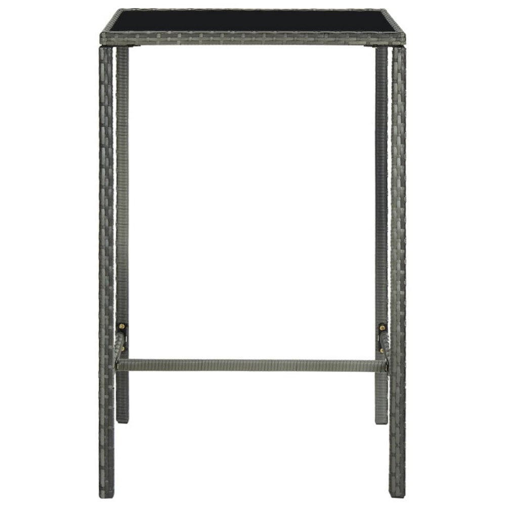 Bary Bar Table | 28’’ Square Tempered Glass Top | Gray Faux Rattan BM339675