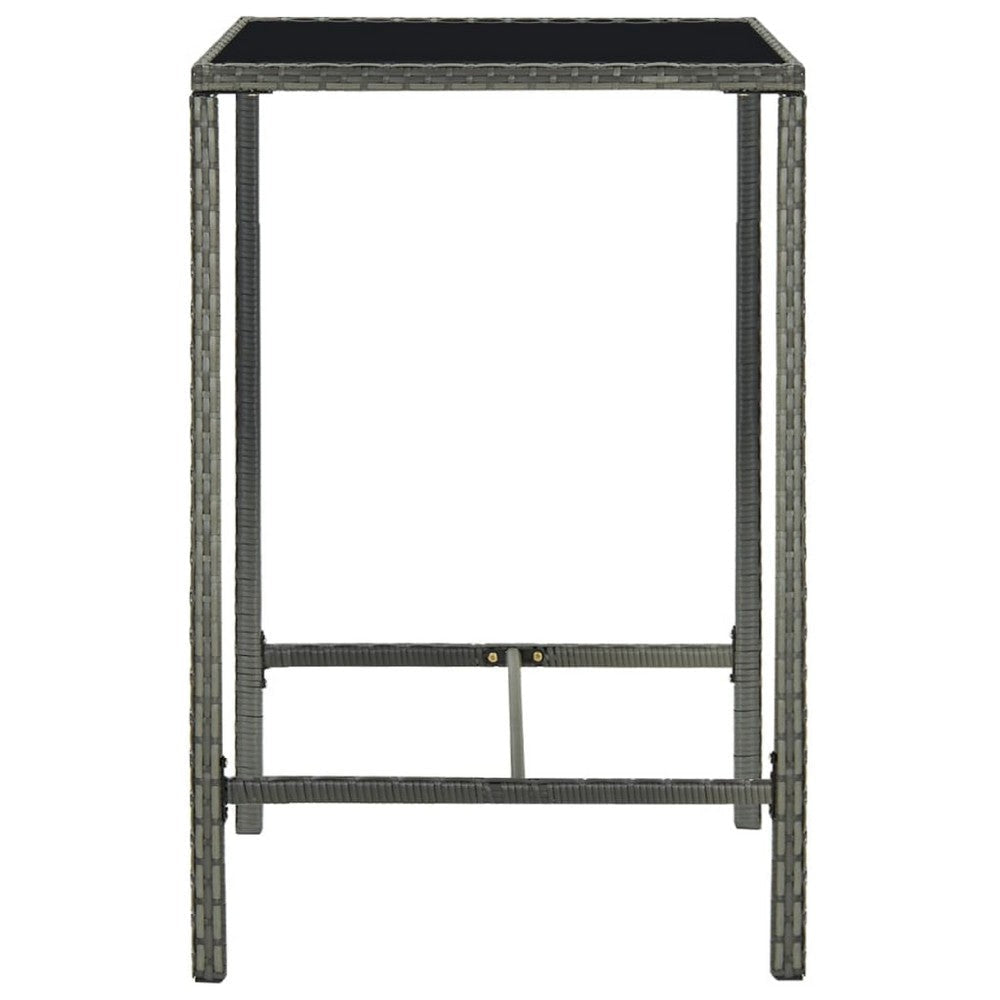 Bary Bar Table | 28’’ Square Tempered Glass Top | Gray Faux Rattan BM339675