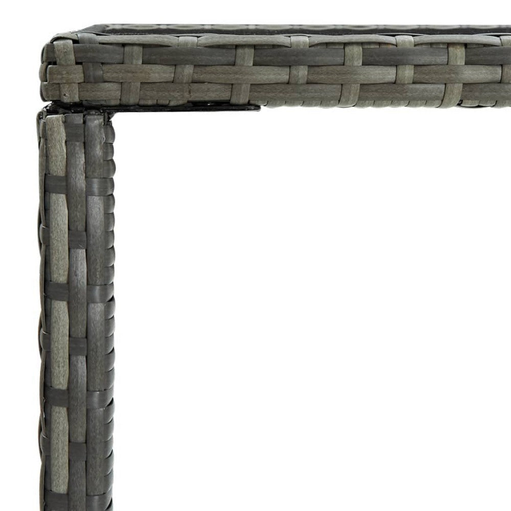 Bary Bar Table | 28’’ Square Tempered Glass Top | Gray Faux Rattan BM339675