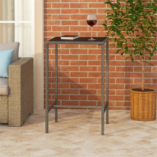 Bary Bar Table | 28’’ Square Tempered Glass Top | Gray Faux Rattan BM339675