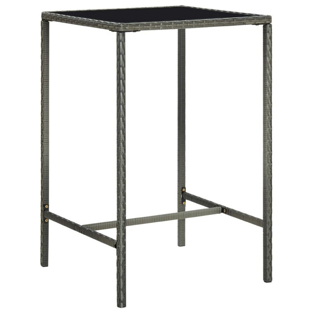 Bary Bar Table | 28" Square Tempered Glass Top | Gray Faux Rattan