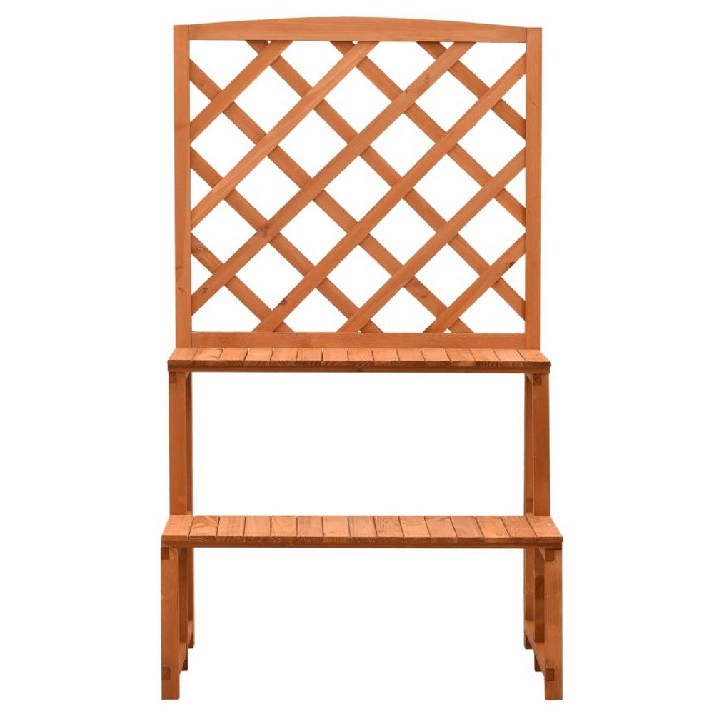 Pany Planter Stand w Trellis 2 Tier Adjustable Shelves | Solid Firwood BM339676