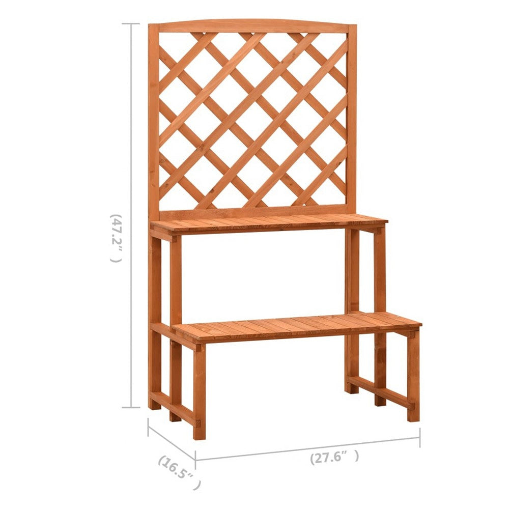 Pany Planter Stand w Trellis 2 Tier Adjustable Shelves | Solid Firwood BM339676