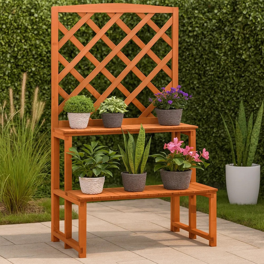 Pany Planter Stand w Trellis 2 Tier Adjustable Shelves | Solid Firwood BM339676