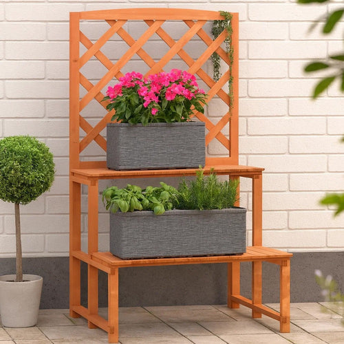Pany Planter Stand w Trellis 2 Tier Adjustable Shelves | Solid Firwood BM339676