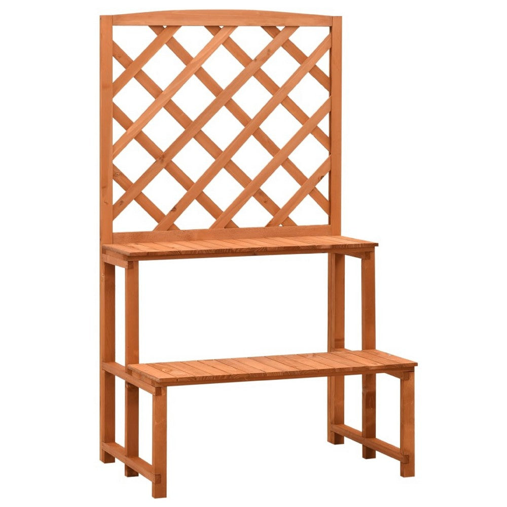 Pany Planter Stand w Trellis, 2 Tier Adjustable Shelves | Solid Firwood