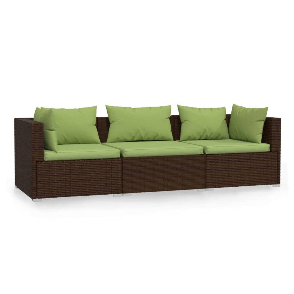 Sify Outdoor 3 Seater Sofa | 5 Pillows | Green Fabric Cushions | Brown