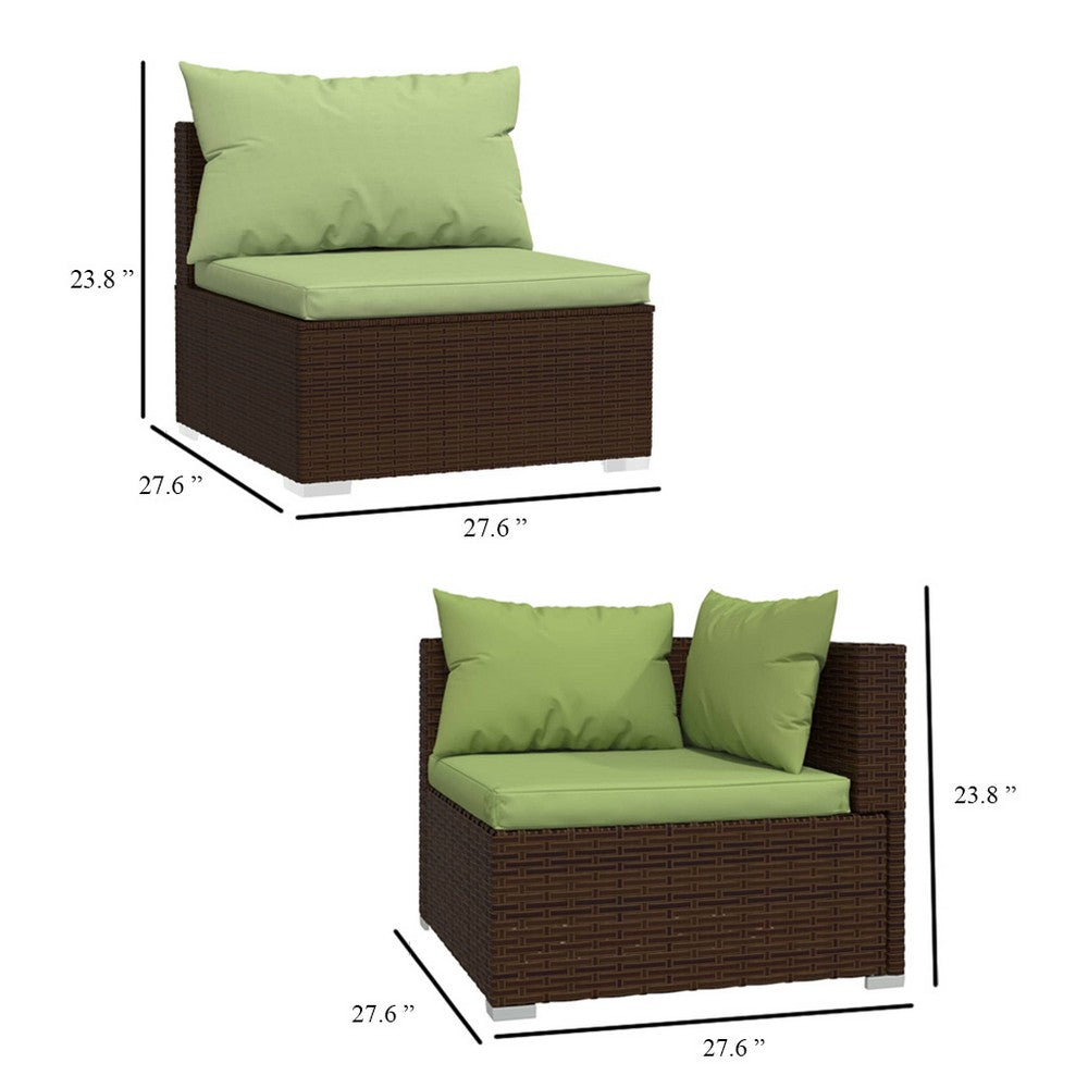 Sify Outdoor 3 Seater Sofa | 5 Pillows | Green Fabric Cushions | Brown