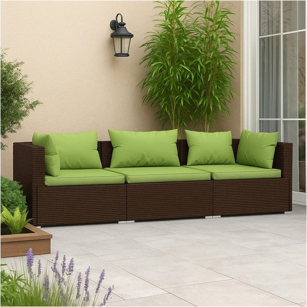 Sify Outdoor 3 Seater Sofa | 5 Pillows | Green Fabric Cushions | Brown