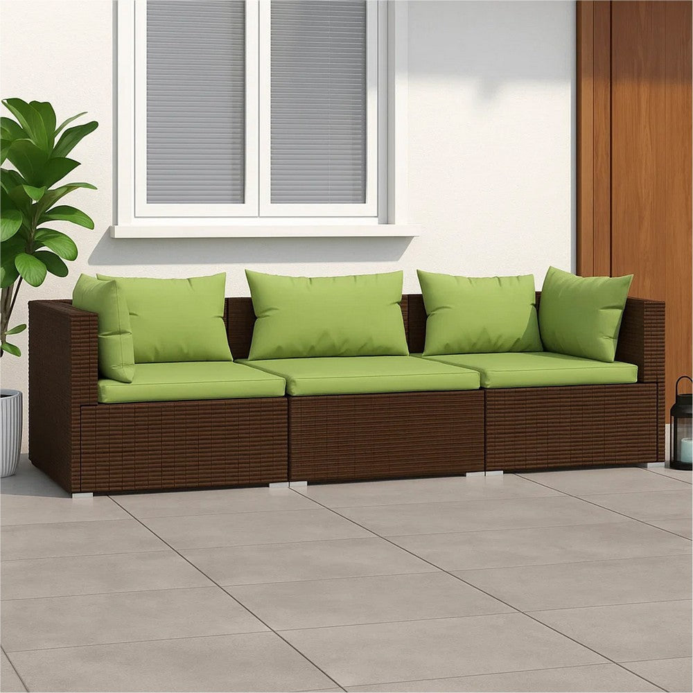 Sify Outdoor 3 Seater Sofa | 5 Pillows | Green Fabric Cushions | Brown BM339680