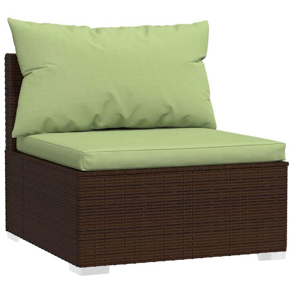 Sify 4pc Outdoor Lounge Sofa Set | 4 Pillows | Green Cushions | Brown Rattan