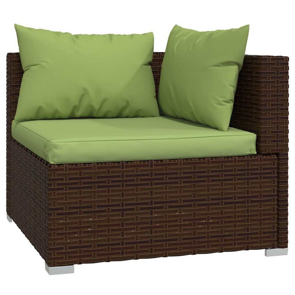 Sify 4pc Outdoor Lounge Sofa Set | 4 Pillows | Green Cushions | Brown Rattan