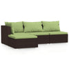 Sify 4pc Outdoor Lounge Sofa Set | 4 Pillows | Green Cushions | Brown Rattan