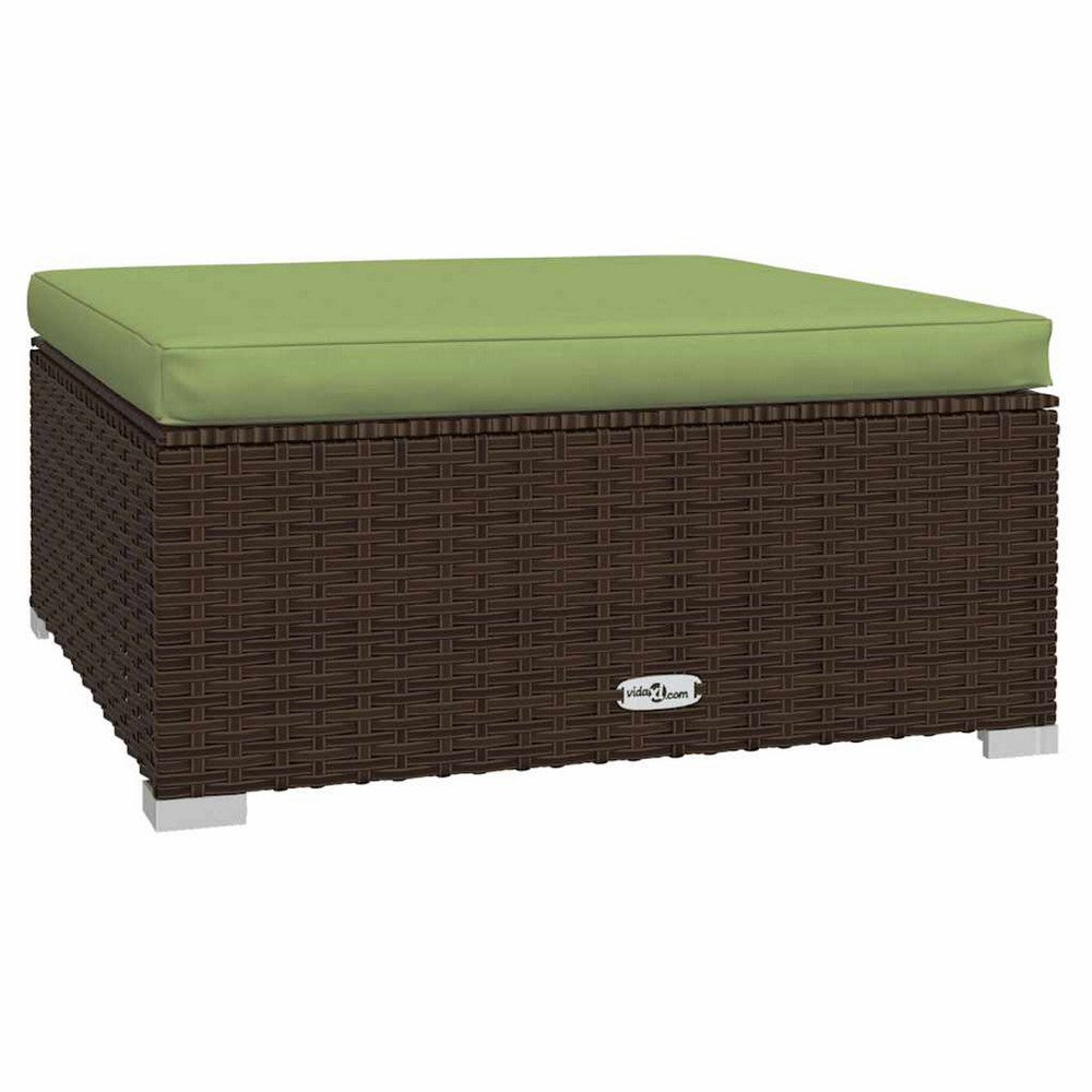 Sify 4pc Outdoor Lounge Sofa Set | 4 Pillows | Green Cushions | Brown Rattan