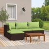 Sify 4pc Outdoor Lounge Sofa Set | 4 Pillows | Green Cushions | Brown Rattan BM339681
