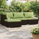 Sify 4pc Outdoor Lounge Sofa Set | 4 Pillows | Green Cushions | Brown Rattan
