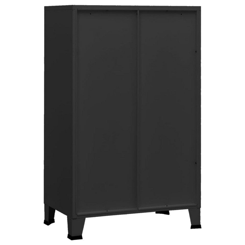 Coy Tall Storage Cabinet | 2 Drawers w 2 Mesh Front Doors | Metal Frame | Black BM339684