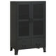 Coy Tall Storage Cabinet | 2 Drawers w 2 Mesh Front Doors | Metal Frame | Black