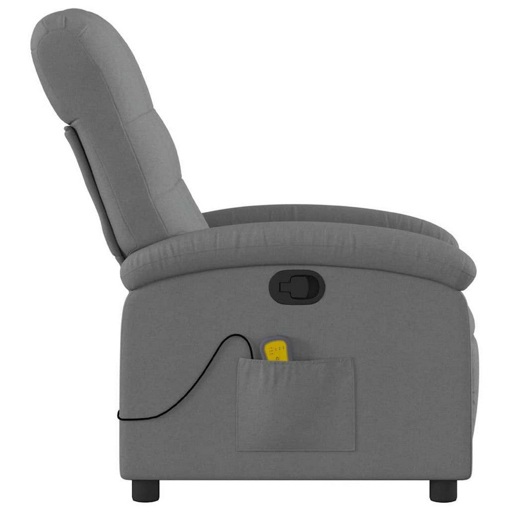 Dery Manual Recliner Chair w Massage | Side Pocket | Light Gray Polyester BM339686