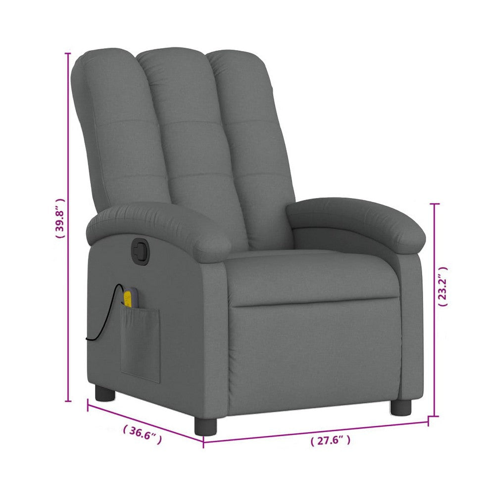 Dery Manual Recliner Chair w Massage | Side Pocket | Light Gray Polyester BM339686