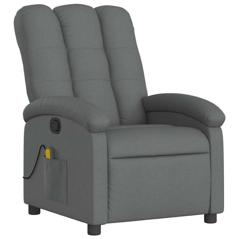Dery Manual Recliner Chair w Massage | Side Pocket | Light Gray Polyester