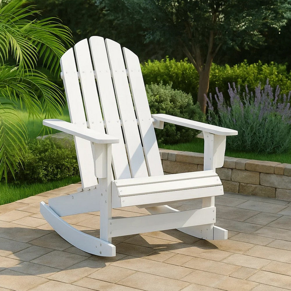 Ava Outdoor Rocking Chair | High Slatted Back | White Natural Wood