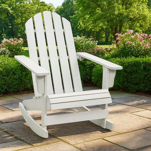 Ava Outdoor Rocking Chair | High Slatted Back | White Natural Wood