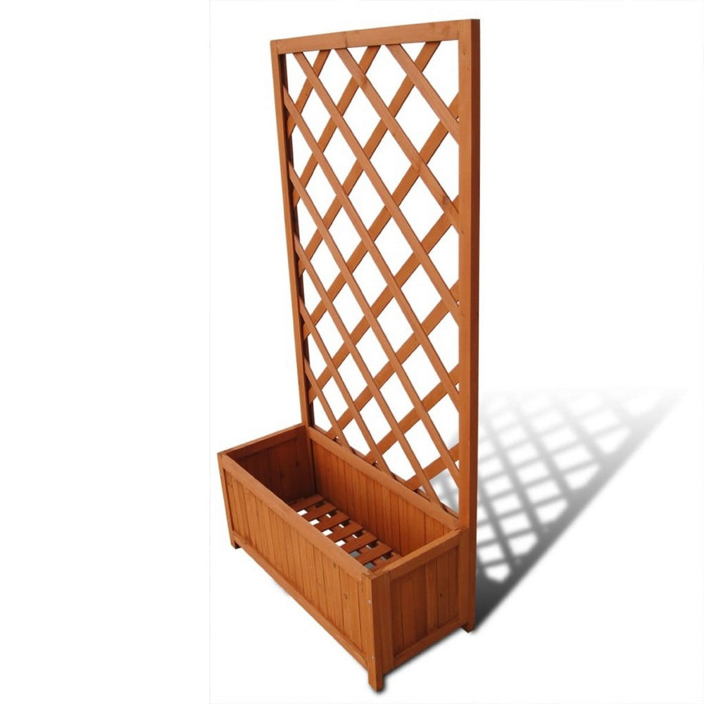 Biny Outdoor Garden Planter | Built In Trellis | Natural Brown Solid Wood
