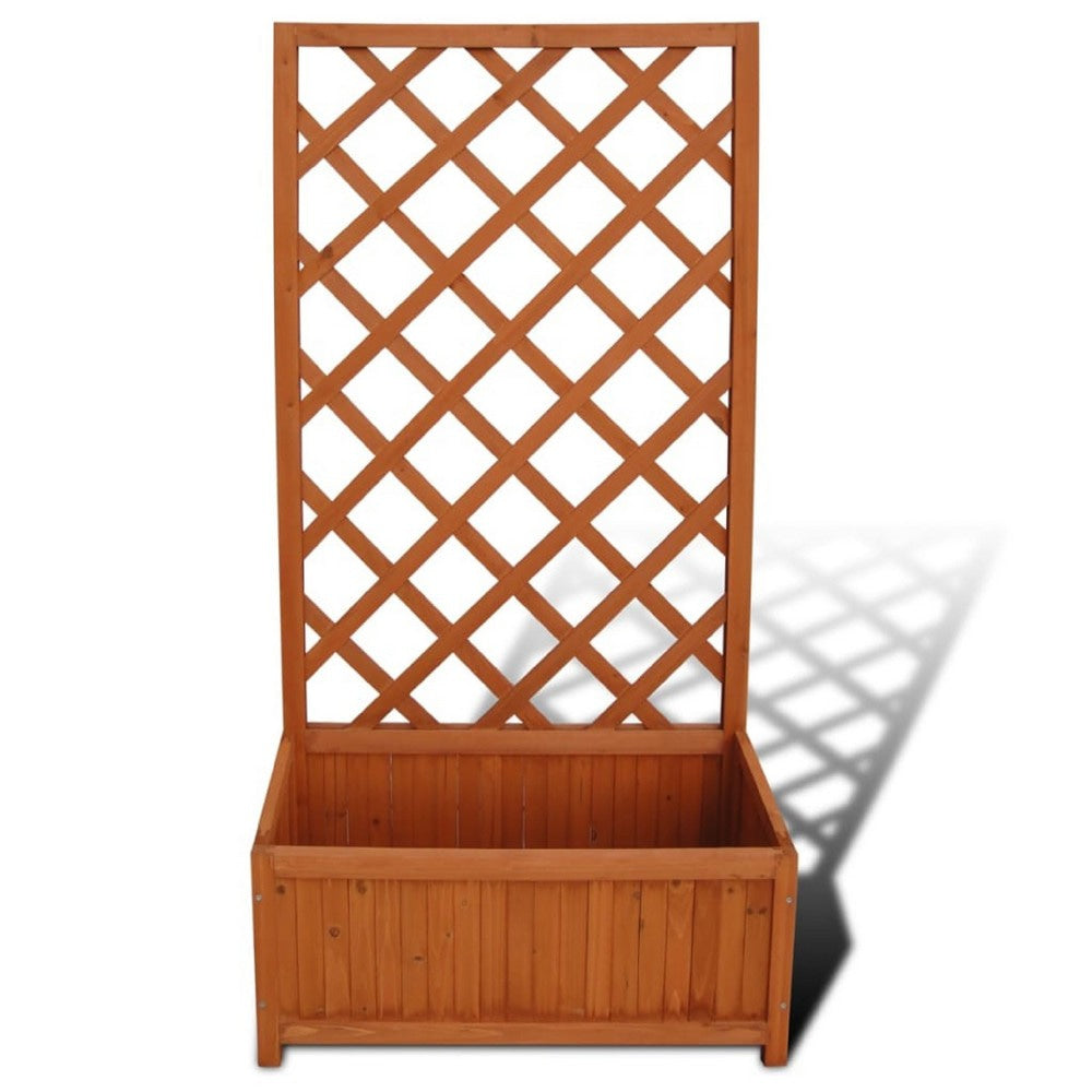 Biny Outdoor Garden Planter | Built In Trellis | Natural Brown Solid Wood BM339688