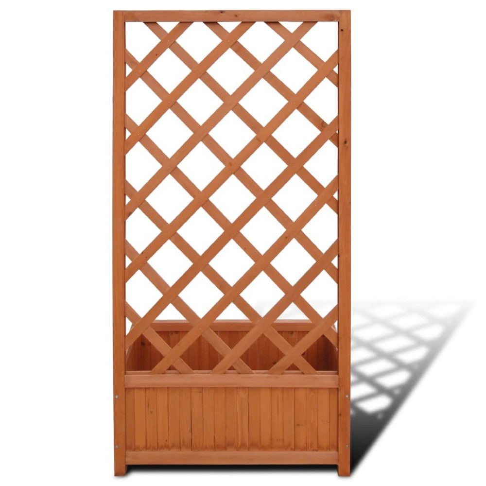 Biny Outdoor Garden Planter | Built In Trellis | Natural Brown Solid Wood BM339688