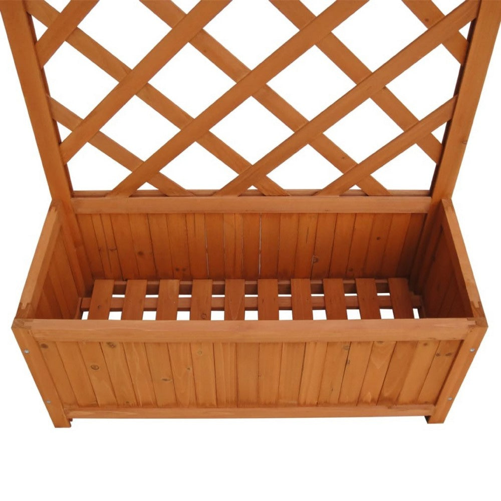 Biny Outdoor Garden Planter | Built In Trellis | Natural Brown Solid Wood BM339688