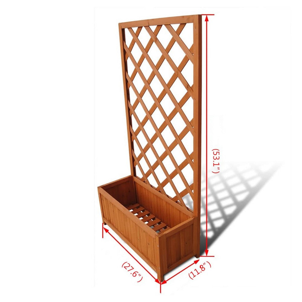 Biny Outdoor Garden Planter | Built In Trellis | Natural Brown Solid Wood BM339688