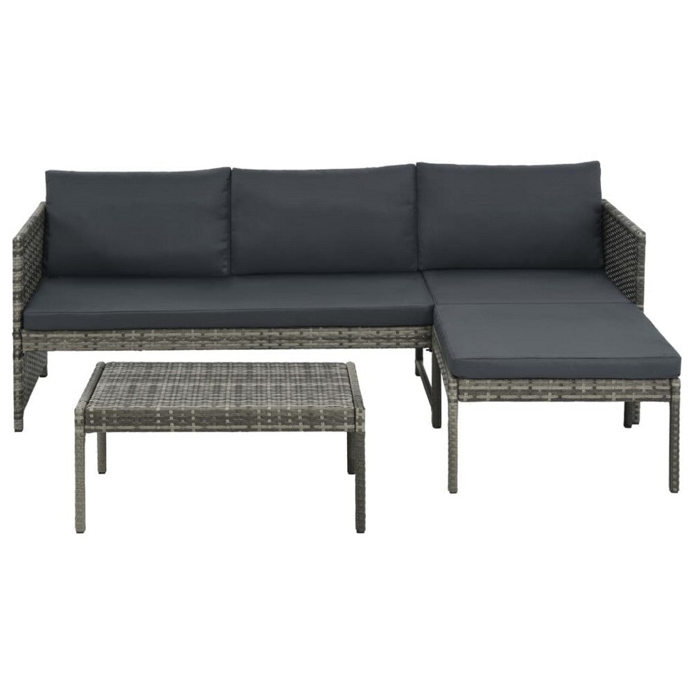 Leny 3pc Modular Garden Lounge Sofa Set w Table | Dark Gray Cushions BM339689
