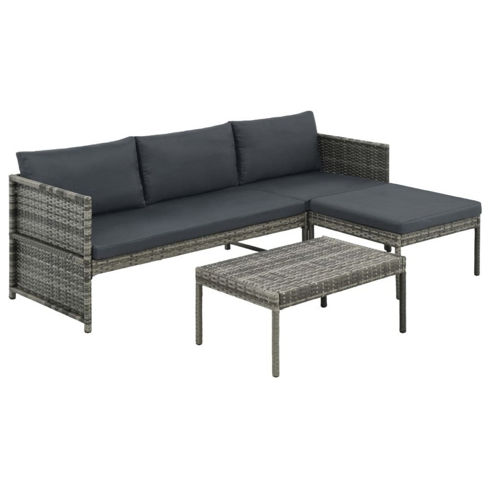 Leny 3pc Modular Garden Lounge Sofa Set w Table | Dark Gray Cushions